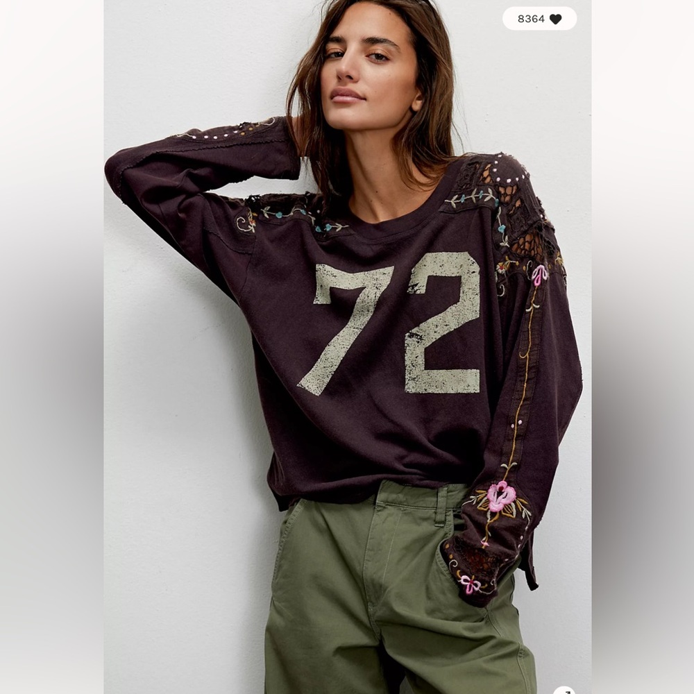 Free People We the Free Lilith Embroidered Vines Cutwork Tee Top XL